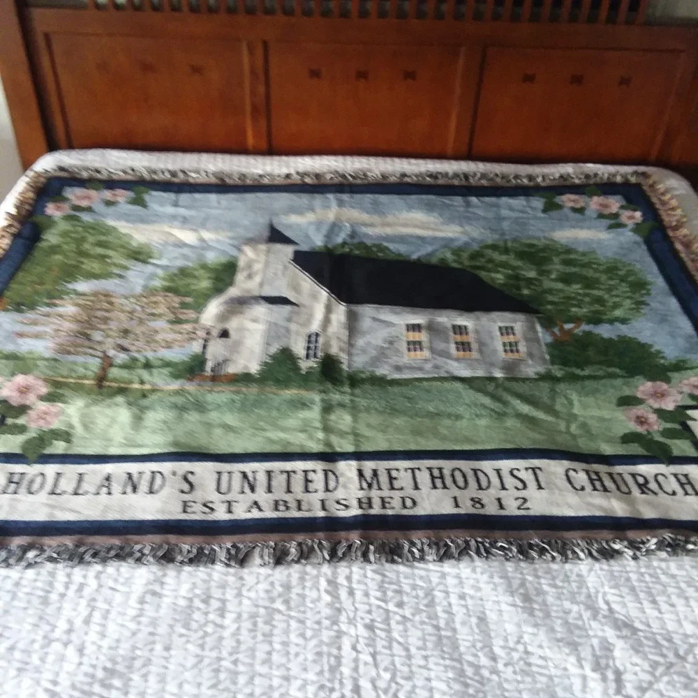 Holland's United Methodist‎ Church Tapestry Throw Blanket Established 1812 69x51